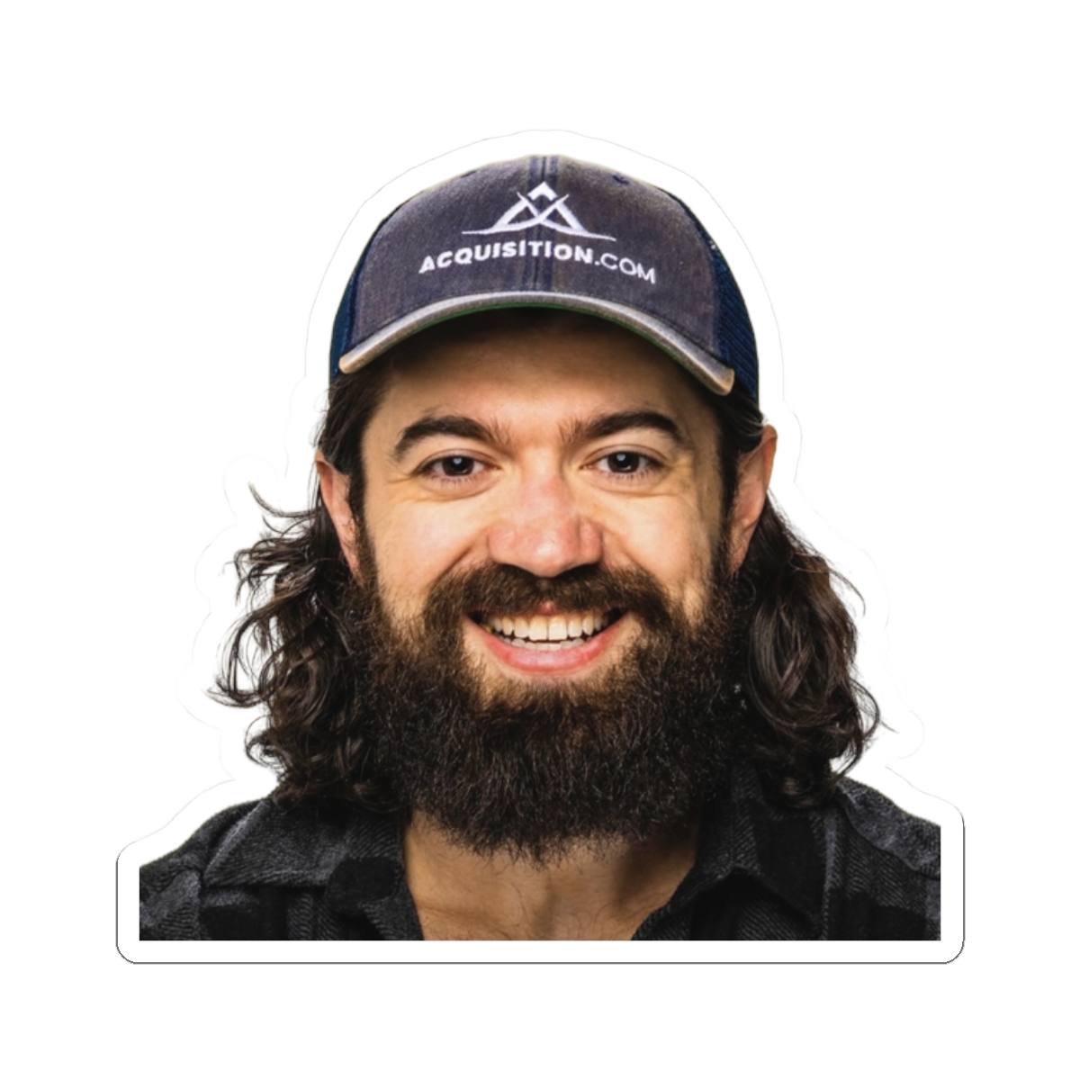 Smiling Bearded Man Face Sticker Kiss-Cut Sticker | Hat Logo Die-Cut Laptop Decal | Alex Hormozi - alternate angle 3, merchandise